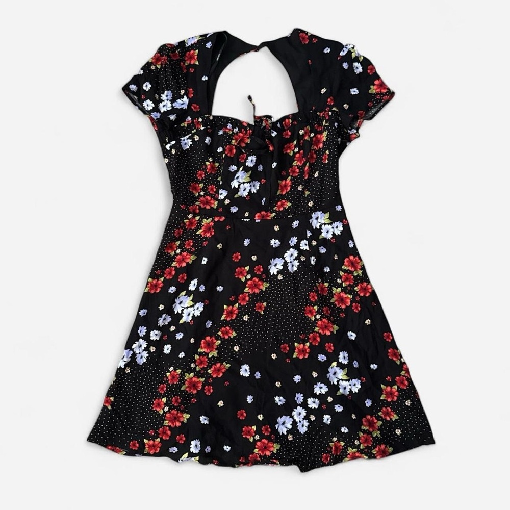 Black Floral Peasant Mini Dress